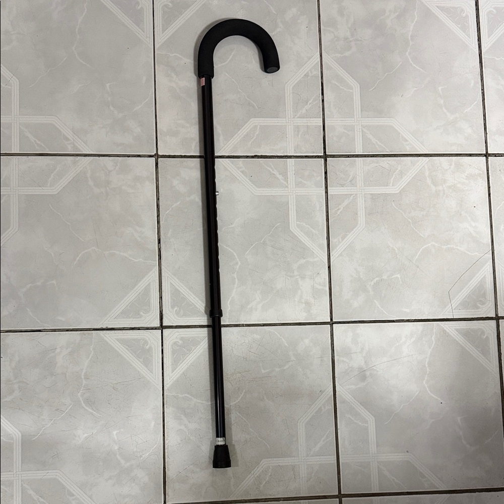 Unisex Adjustable Black Crook Handle Walking Cane
